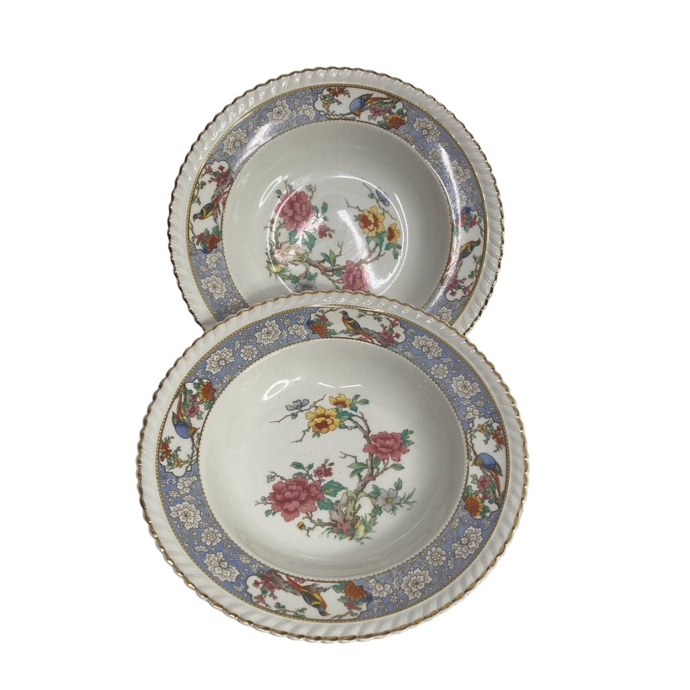 Johnson Bros Old English Soup Bowls Set of 2 Floral Birds Gold Trim